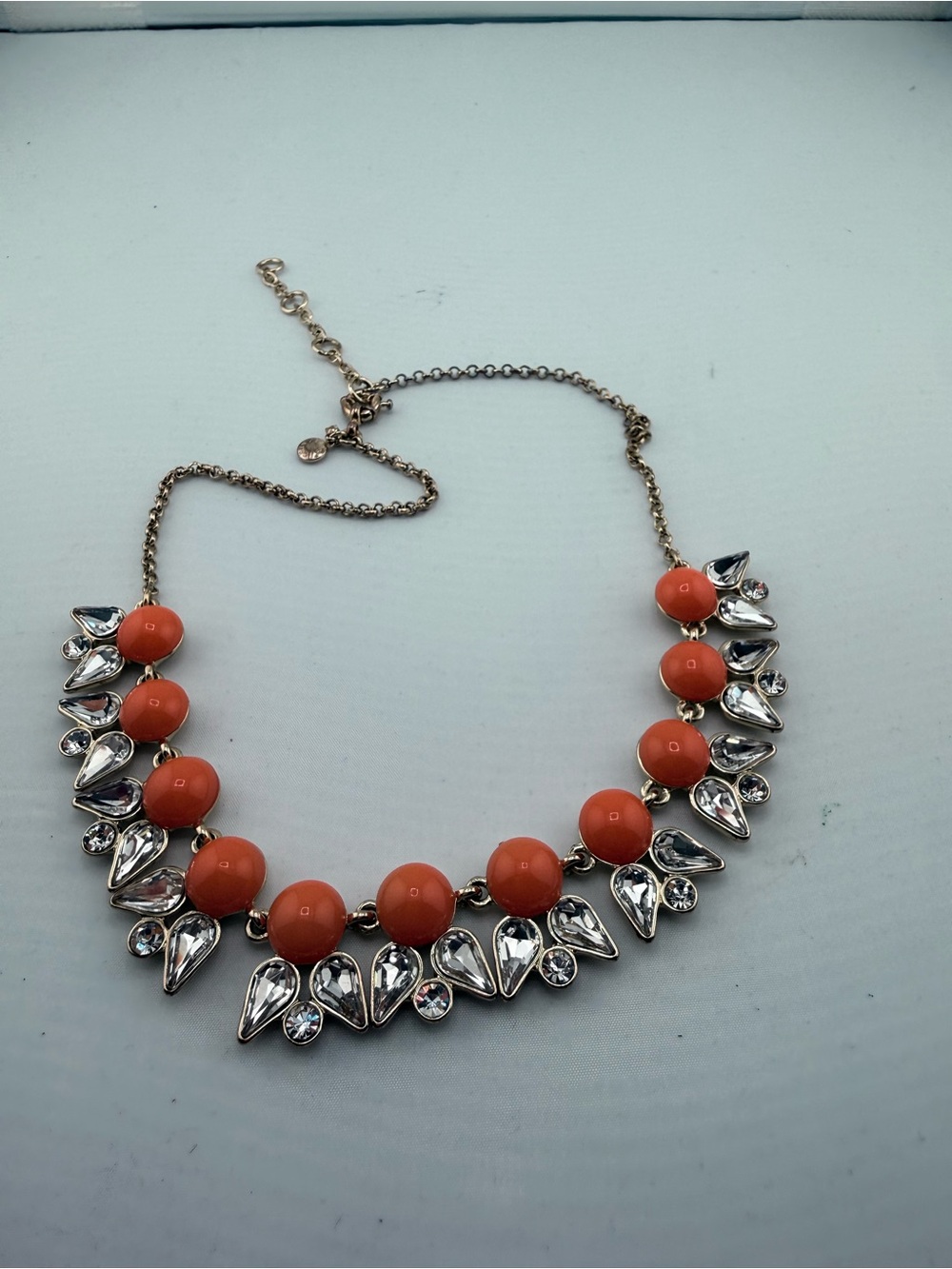 J. Crew Gold Chain Statement Necklace with Coral Red Beads - Picture 5 of 9
